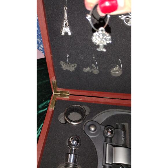 Vintage Barware Set Rabbit Opener in Wood Case w/ Charms & Accessories - Picture 8 of 8